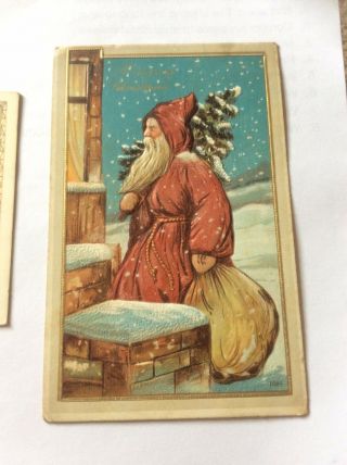 Two Vintage Postcards.  Santa And Children In The Snow 2