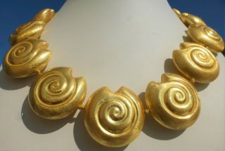 Vintage Gold Plate Swirl Shell Design Large Necklace Gorgeous On