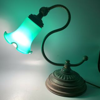 Vintage Metal Desk Lamp with Green Glass Globe 2