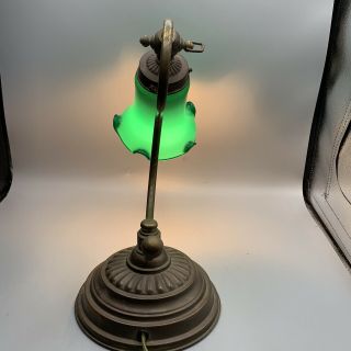 Vintage Metal Desk Lamp with Green Glass Globe 3