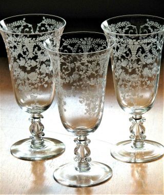 Cambridge Glass Portia Etch Iced Tea Goblet - W/ Stradivari Stem 3575 - Set Of 4