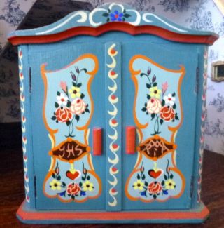 Vintage German Dora Kuhn Tole Painted Cabinet 1:12 Dollhouse Miniature