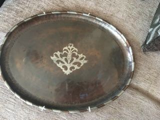 Hugh Wallis Inlaid Pewter? And Copper Oval Tray 12.  5”