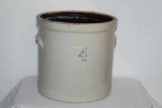 Antique 4 Gallon Stoneware Pottery Crock Ear Handles Farm Fresh Country Decor