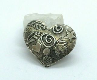 Vintage Roggio Sterling Silver Brooch Heart Pin Feathers Shell Leaf Star Love