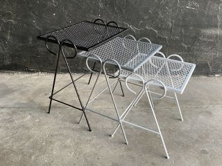 Vintage 1960s Nesting Metal Wire Side Table Outdoor Patio Set Of 3
