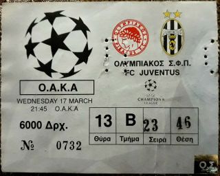 Olympiakos - Junentus Champions League 1999 Match Ticket