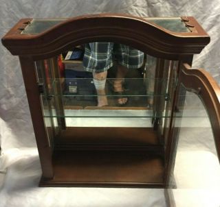 Vintage Wall Hanging Wood & Glass Curio Display Cabinet,  Mirrored Back - 2