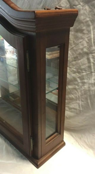 Vintage Wall Hanging Wood & Glass Curio Display Cabinet,  Mirrored Back - 3