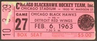 1963 Nhl Hockey Ticket Chicago Stadium Blackhawks V Red Wings Gordie Howe Scores