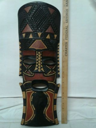 Vintage 22 " Wood Carved Tribal Mask Decorative Cultural Decor Detailed Totem Big
