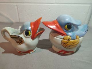 Vintage Japan Bird Cream And Sugar - Hand Painted Made In Japan