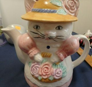 Country Cat Teapot,  Pink,  Vintage,  Oci Omnibus Fitz And Floyd