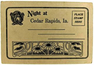 Vtg Night At Cedar Rapids,  Iowa Postcard Booklet Coe College Post Office 3rd St.
