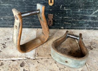 Vintage Wood & Metal Western Saddle Horse Stirrups
