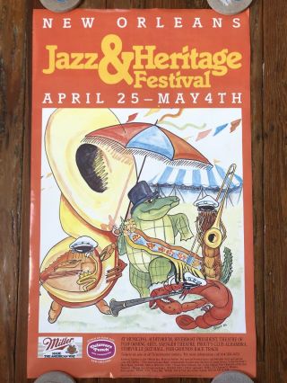 Vintage 1986 Orleans Jazz Heritage Festival Poster Miller Lite Promo Fest