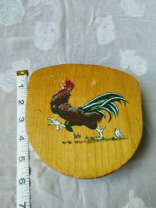 Vintage Painted Chicken Rooster Folk Art Wooden Hamburger Press Signed Bathe 