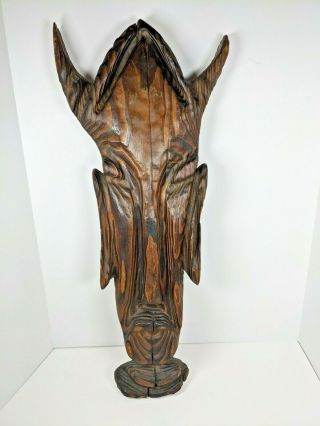 Vintage Wood Primitive Carving Of Pan,  Faun,  Or The Devil Wicca Wall Halloween