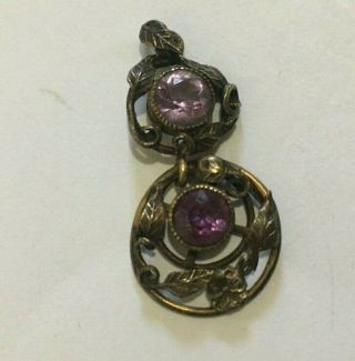 Antique Victorian 10k Solid Gold Amethyst Necklace Pendant 2.  8g