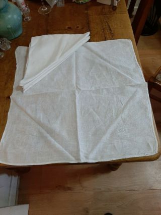 Set Of 4 Large Vintage White Linen Napkins