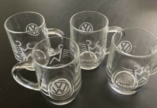 Vintage Volkswagen Vw Glass Coffee Mug - Fahrvergnugen (etched) Set Of 4