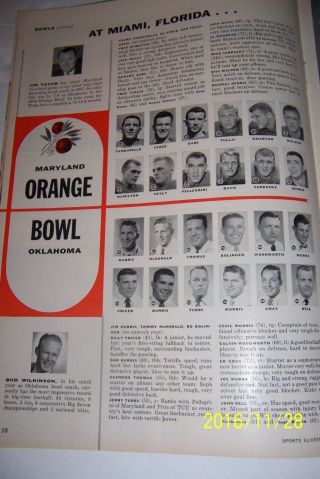1955 Sports Illustrated Orange Bowl Maryland Vs Oklahoma Sooners Bud Wilkinsen