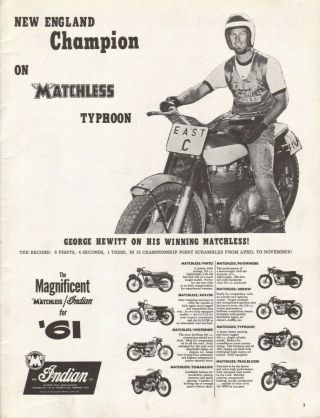 1961 Matchless Typhoon / George Hewitt England Champ - Vintage Motorcycle Ad
