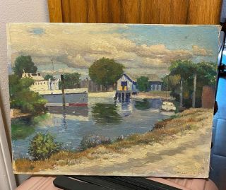 Old Antique Impressionist Oil Painting On Canvas Board Seascape Signed