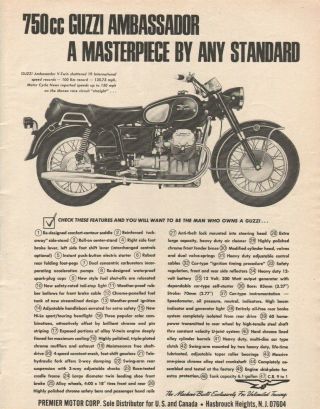1970 Guzzi Ambassador 750cc - Vintage Motorcycle Ad
