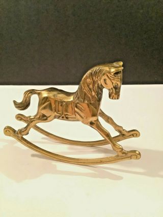 Vintage Solid Brass Rocking Horse Decorative Figurine Home Decor 5 1/2 " X7 "