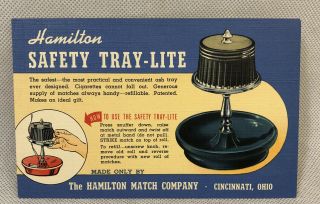 Vintage Linen Advertising Postcard Hamilton Match Co Ash Tray Ohio Curt Teich