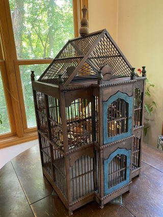 Vintage Hand Crafted Wood Bird Cage Antique Victorian Style For Use Or Decor 2
