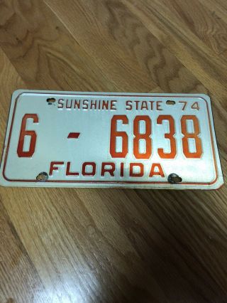 1974 74 Florida Fl License Plate Tag 4 - 6838 Vintage Sunshine State