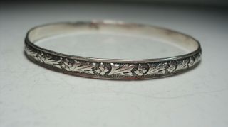 Vintage Sterling Silver Flower And Leaves Bangle Bracelet