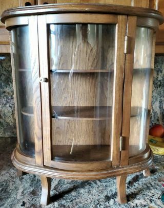 Vintage Oak Table Top Small Curio Cabinet Wood And Glass