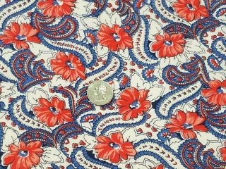 Vintage Full Feedsack: Red Flowers On Blue And White