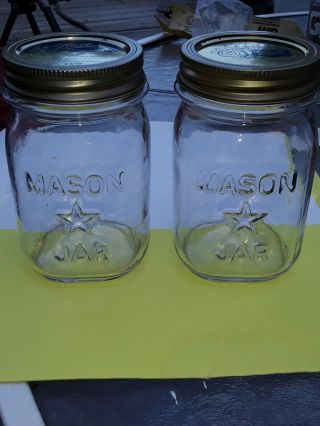 Vintage Mason Pint Canning Jar With Star 2 With Lids.