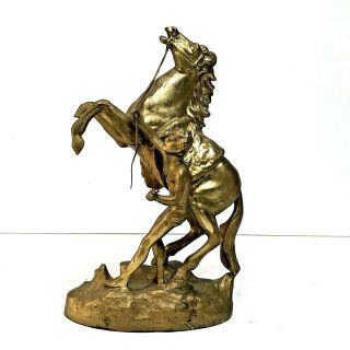 Antique French Spelter Figural Clock Case Topper Part Ornamental Horses Of Marly
