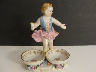 Vintage Girl Figurine German Salt And Pepper Bowls