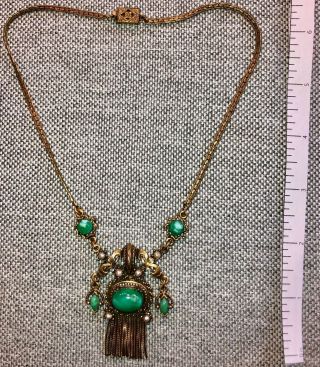 Vintage Antique Art Deco Peking Green Czech Glass Necklace 2