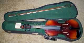 Antique Violin,  Bow & Case: Restoration Project Or Wall Hanger