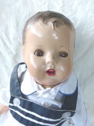 Vintage Compo Toddler Doll Large 26 " W/ Cryer Creepy Eyes Unmarked Molded Hair