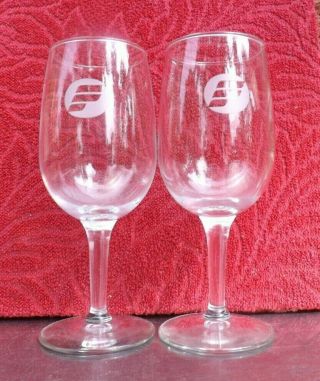 2 Vintage Frontier Airlines Wine Glass Goblet Aviation