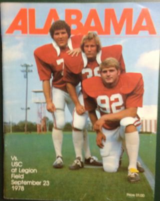 1978 Alabama Vs Southern Cal Football Program Legion Field Barry Krauss