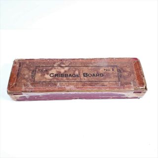 Antique C.  W.  Lecount " No.  1 " Wood/metal Inlay Cribbage Board - Complete