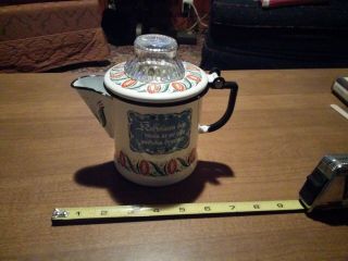 Vintage Berggren Swedish Folk Art Enamelware Coffee Pot Percolator Sm Colorful