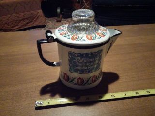 Vintage Berggren Swedish Folk Art Enamelware Coffee Pot Percolator Sm Colorful 3