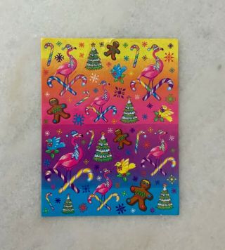 Vintage Lisa Frank Sticker Sheet - Flamingo Gingerbread Holiday Stickers (s222)