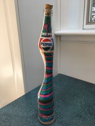Vintage Pepsi Cola Stretched Bottle Art Glass With Sand Bar Decor 16” Tall