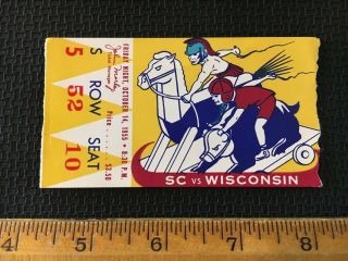 1955 College Football Ticket Stub Los Angeles Coliseum Wisconsin Vs Usc